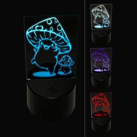 Happy Kawaii Mushroom Friends 3D Illusion LED Night Light Sign Nightstand Desk Lamp {1}
