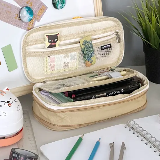 Wrapables Large Capacity Pencil Case, Expandable Pencil Pouch for Stationery Tools Khaki {4}