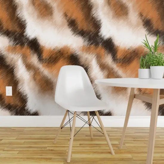 Peel & Stick Wallpaper 2FT Wide Black White Orange Animal Print Fur Calico Cat Hair Watercolor Pencil Large Scale Custom Removable Wallpaper by Spoonflower {1}