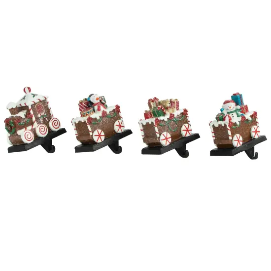 Northlight Set of 4 Gingerbread Train Christmas Stocking Holders 4.75" Brown {3}