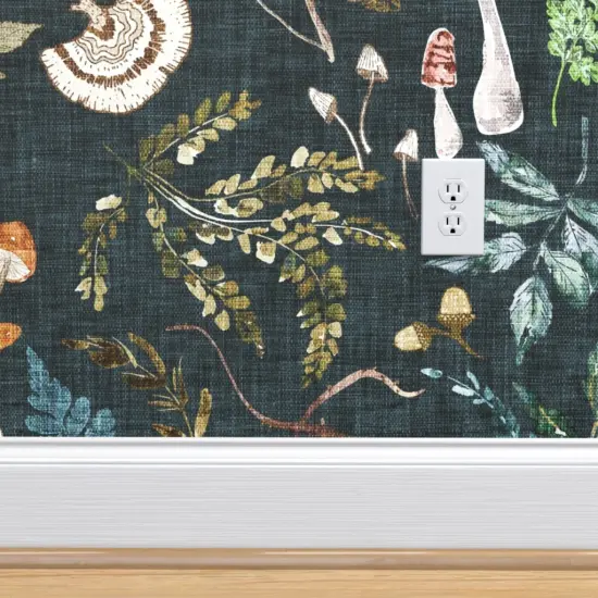 Peel & Stick Wallpaper 2FT Wide Mushrooms Moody Botanical Woodland Ferns Leaves Nature Cottagecore Custom Removable Wallpaper by Spoonflower {4}