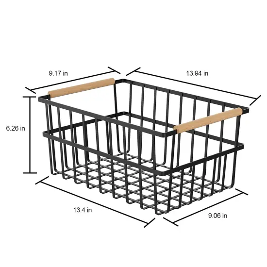 Oceanstar Metal Wire Organizer Bin Basket with Handles, Set of 3, Black {5}