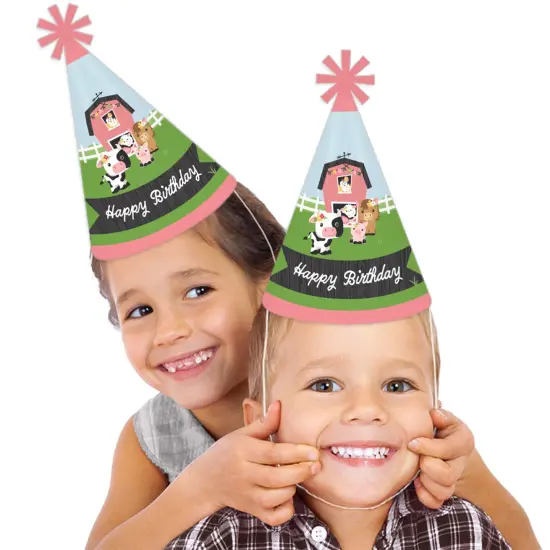 Big Dot of Happiness Girl Farm Animals - Cone Happy Birthday Party Hats for Kids and Adults - Set of 8 (Standard Size) {3}