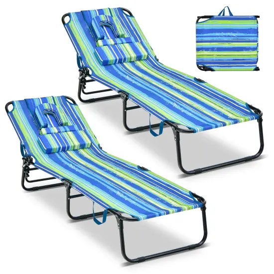Costway 2 PCS Beach Chaise Lounge Chair with Face Hole Pillows & Adjustable Backrest {1}