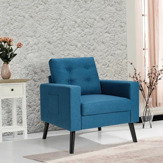 Modern Button Tufted Accent Chair with Rubber Wood Legs and Wide Backrest Ideal for Any Room Blue {1}