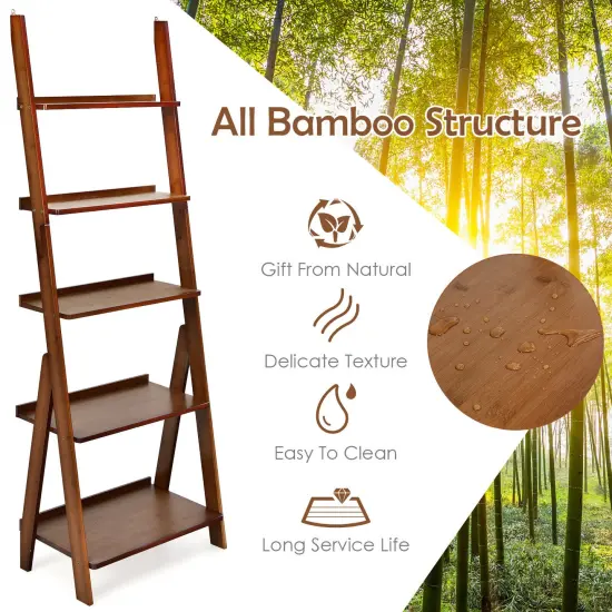 5-Tier Bamboo Ladder Shelf for Home Use Brown {5}