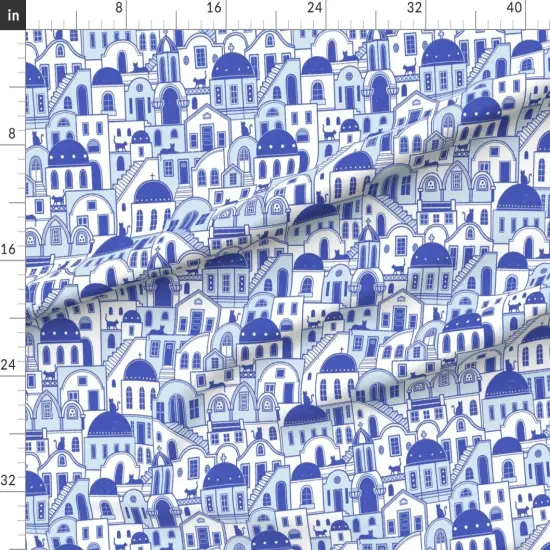 Various Fabrics by the Yard or Fat Quarter Greek Electric Blue Greece Santorini Mediterranean Custom Printed Fabric by Spoonflower {1}