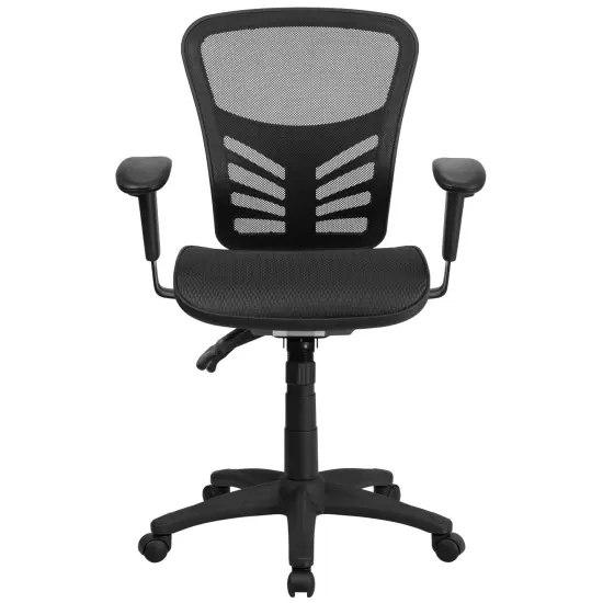 Emma and Oliver Mid-Back Transparent Mesh Multifunction Executive Swivel Ergonomic Office Chair with Adjustable Arms Black {3}