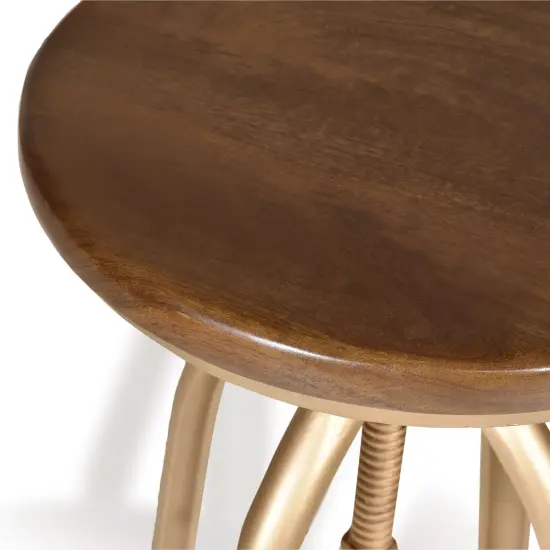 Contemporary Home Living 23" Brown and Gold Adjustable Stool with Circular Wooden Seat {3}