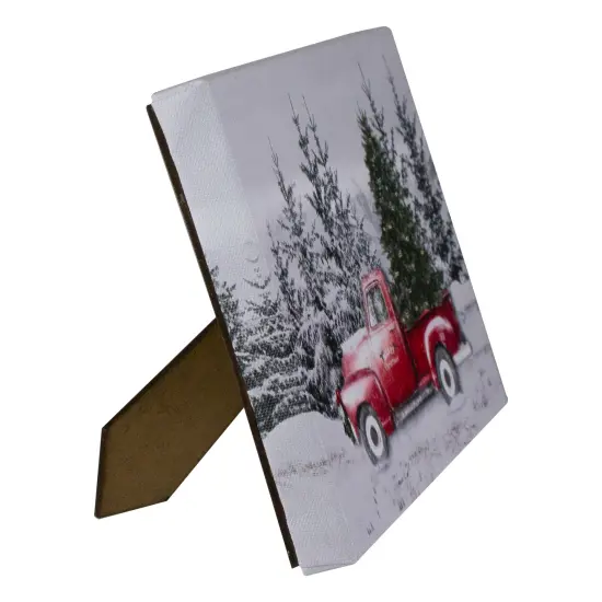 Northlight Lighted Christmas Tree in a Red Truck Canvas Art - 8" Green {3}