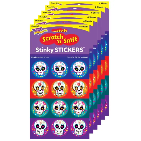 Colorful Skulls/Vanilla Stinky Stickers&reg;, 48 Per Pack, 6 Packs {1}