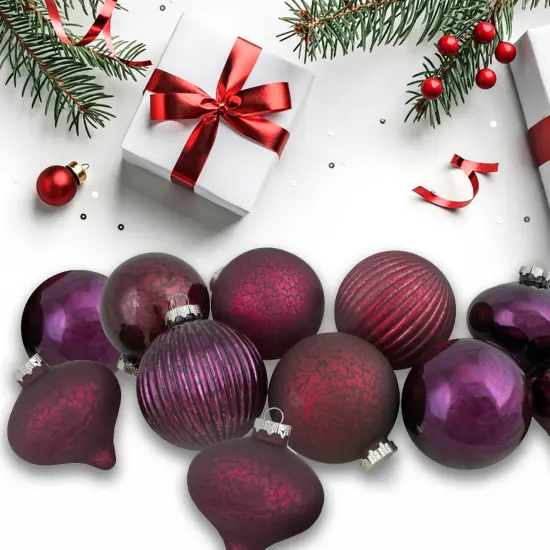 Northlight Onion and Glass Ball Christmas Ornaments - 3.25" - Burgundy and Purple - 9ct {4}