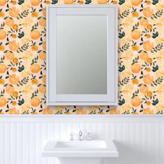 Peel & Stick Wallpaper 2FT Wide Watercolor Fruit Summer Orange Citrus Modern Botanical Small Scale Custom Removable Wallpaper by Spoonflower {6}