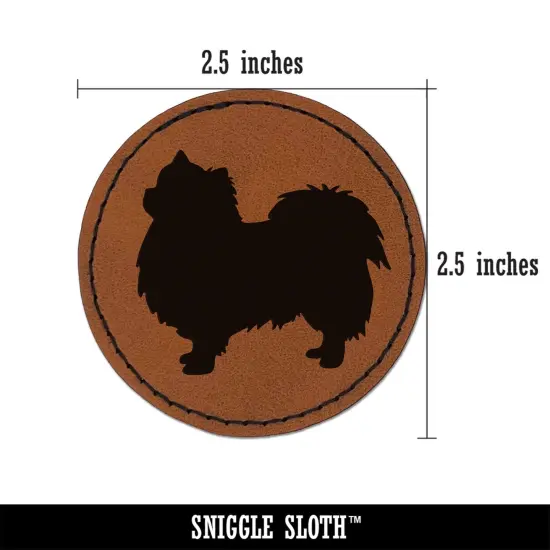 Long Coat Chihuahua Dog Solid Round Iron-On Engraved Faux Leather Patch Applique - 2.5" Brown {2}
