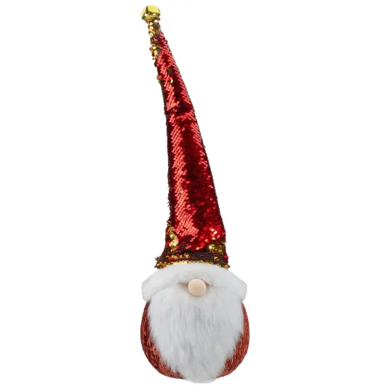 Northlight Santa Gnome Head with Sequined Jingle Bell Hat Christmas Decoration - 20" - Gold and Red {4}