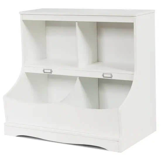 Costway Children's Multi-Functional Bookcase Toy Storage Bin Kids Floor Cabinet GreyWhite {1}