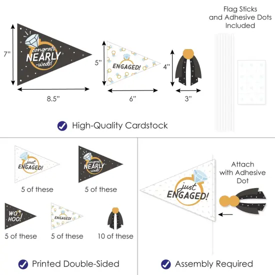 Big Dot of Happiness Just Engaged - Black and White - Triangle Engagement Party Photo Props - Pennant Flag Centerpieces - Set of 20 {4}