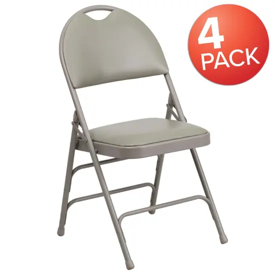 Emma and Oliver 4 Pack Home & Office Easy-Carry Party Events Padded Folding Chair GrayVinyl/GrayFrame {5}