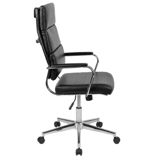 Merrick Lane Austen High Panel-Back Ergonomic Office Chair with Padded Metal Arms Executive Swivel Computer Desk Chair Black {5}