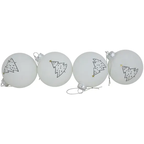 Northlight Matte Christmas Tree Glass Ball Ornaments - 3" - White - 4ct {5}