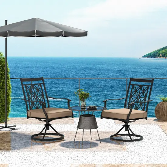 Costway Patio Swivel Chair Outdoor Bistro Dining Chair Blossom Pattern Backrest {5}
