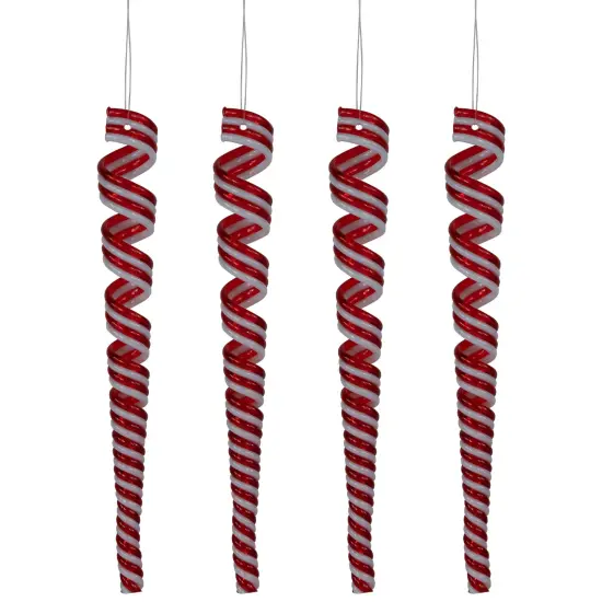 Northlight Pack of 4 Red and White Candy Curls Christmas Ornaments 7" {1}