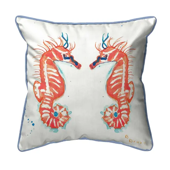 Betsy Drake Coral Sea Horse Extra Large 22 X 22 Indoor / Outdoor White Pillow {1}