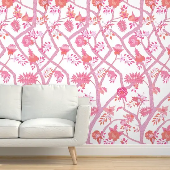 Peel & Stick Wallpaper 2FT Wide Peony Floral Chinoiserie Large Scale Pink Orange Maximalist Custom Removable Wallpaper by Spoonflower {5}