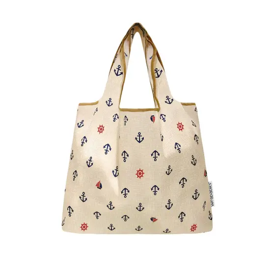 Wrapables Medium Foldable Tote Nylon Reusable Grocery Bag (Set of 2), Anchors Away {3}