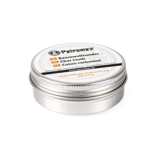 Petromax Tinder for Fire Starter, Natural Char Cloth Packed Inside a Weatherproof Tin for Outdoor Campfires, for Camping and Outdoor Adventures {1}