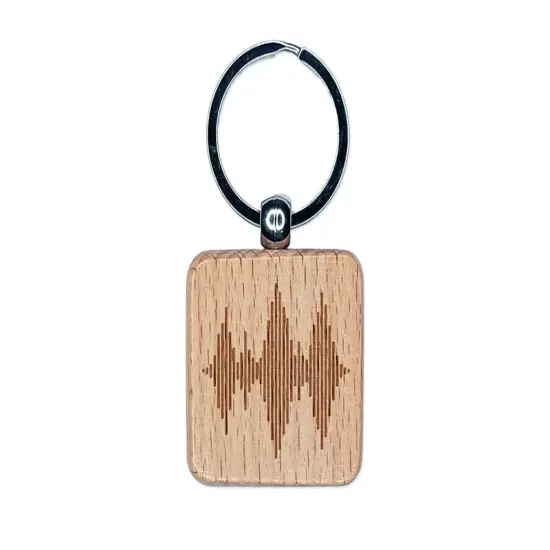 Sound Waves Music Engraved Wood Square Keychain Tag Charm {1}
