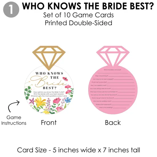 Big Dot of Happiness Wildflowers Bride - 4 Boho Floral Bridal Shower Games - 10 Cards Each - Gamerific Bundle {6}
