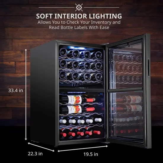 Ivation 43-Bottle Wine Cooler, Dual Zone Compact Freestanding Wine Fridge with Lock Stainless Steel {8}