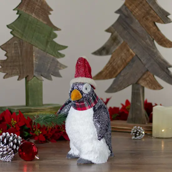 Northlight Plush Winter Penguin with Pine Branch Christmas Figure - 13" Black {3}