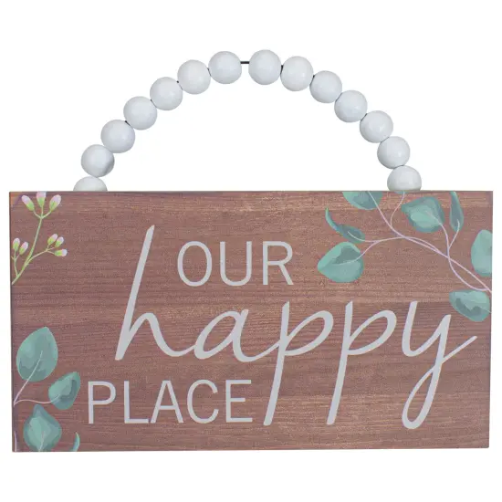 Northlight Beaded Hanger "Our Happy Place" Floral Wall Art Plaque - 7.75" Brown {1}