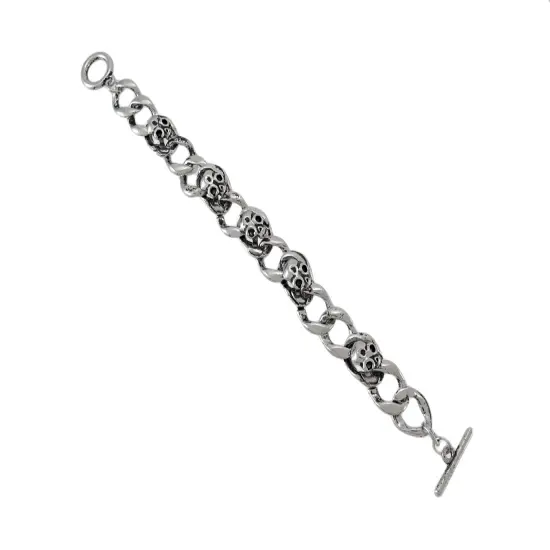 Curb Chain Link Bracelet with Skulls and Toggle Clasp {1}