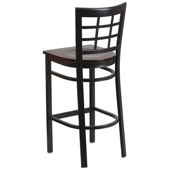 Emma and Oliver 2 Pack Window Back Metal Restaurant Barstool Walnut/BlackMetal {3}