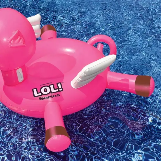 Swim Central Inflatable Flying Pig Swimming Pool Float - 54" - Pink {5}