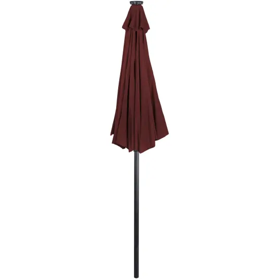 Northlight 9ft Solar Lighted Outdoor Patio Market Umbrella with Hand Crank and Tilt, Burgundy Red {5}