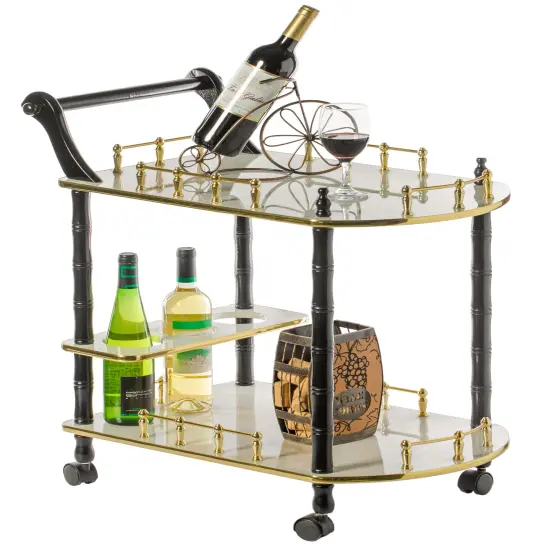 Serving Bar Cart Tea Trolley, 2 Tier Shelves on Rolling Wheels, Mobile Liquor Bar for Wine Beverage Drink Dinner Party, Utility Kitchen Storage Island Coffee Cabinet for Dining Living Room, Wood White {1}