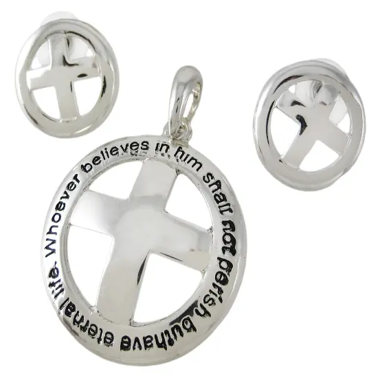 Religious Christian Cross Pendant Earring Set Jesus John 3:16 NIV {1}