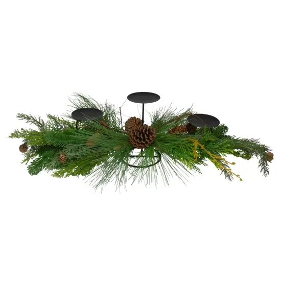 Northlight 32" Brown and Green Artificial Pine Cone and Pine Needle Christmas Candle Holder {1}