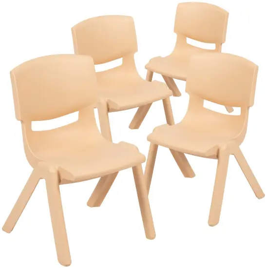 Emma and Oliver 4 Pack Plastic Stackable Pre-K/School Chairs with 10.5"H Seat Natural {2}