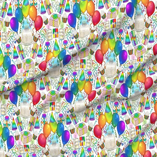 Various Fabrics by the Yard or Fat Quarter Rainbow Retro Party Celebration Balloons Gifts Birthday Cake Cupcake Fun Custom Printed Fabric by Spoonflower {6}