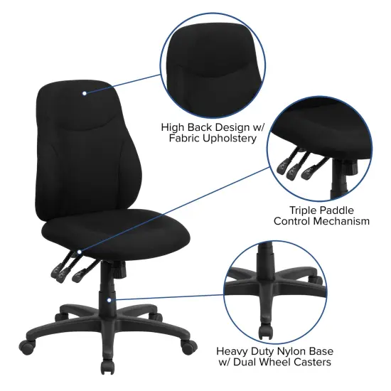 Emma and Oliver Mid-Back Fabric Multifunction Swivel Ergonomic Task Office Chair with 1.5" Back Adjustment Black {2}