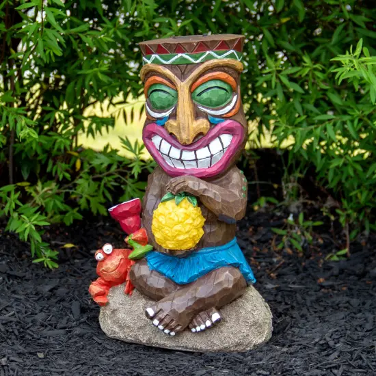 Northlight 13.75" Solar Lighted Polynesian Outdoor Garden Smiling Tiki Statue Brown {3}