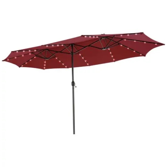 15 Ft Patio Led Crank Solar Powered 36 Lights Umbrella Without Weight Base Dark Red {1}