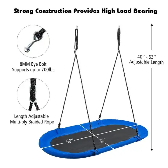 60 Inch Saucer Surf Outdoor Adjustable Swing (Only swing) Blue and Black {4}