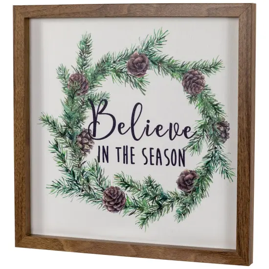 Northlight Wooden Framed "Believe In The Season" Christmas Wall Sign - 11.75" Green {5}