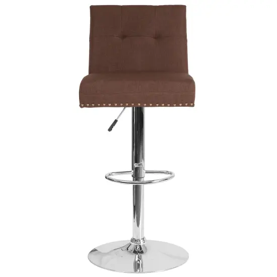 Emma and Oliver Tufted Back Adjustable Height Barstool with Accent Nail Trim Brown Fabric {2}